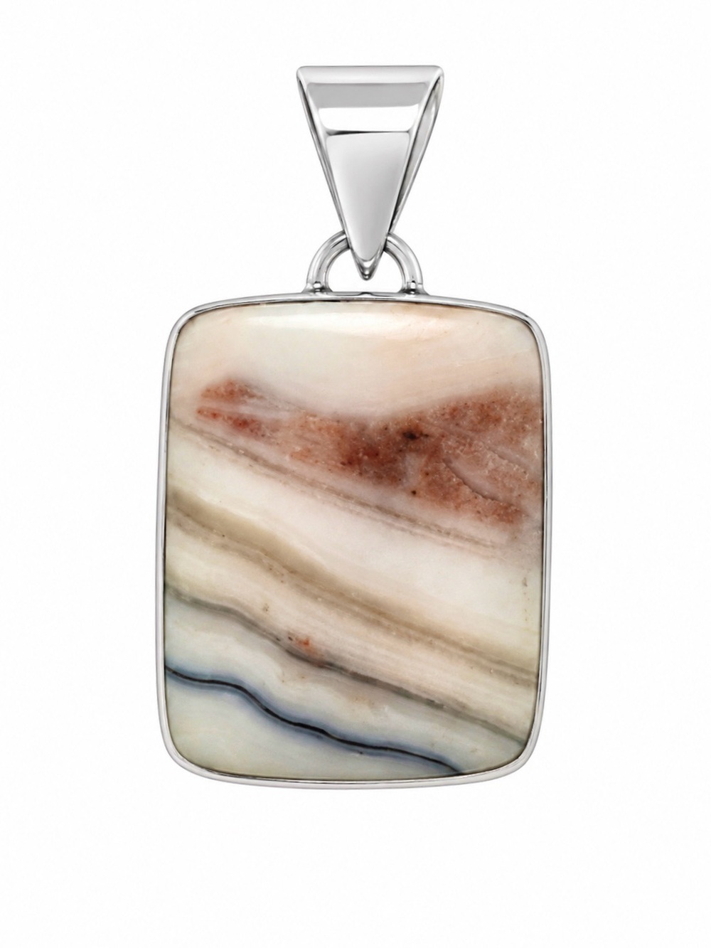 925 Stamped Sterling Silver Rectangular Multicolor Wave Jasper Pendant